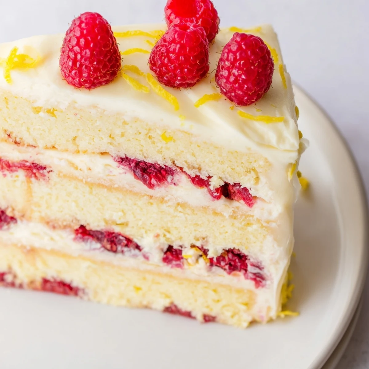Imagine slices of moist Lemon Raspberry Layer Cake, a delicious dessert with citrus brightness.