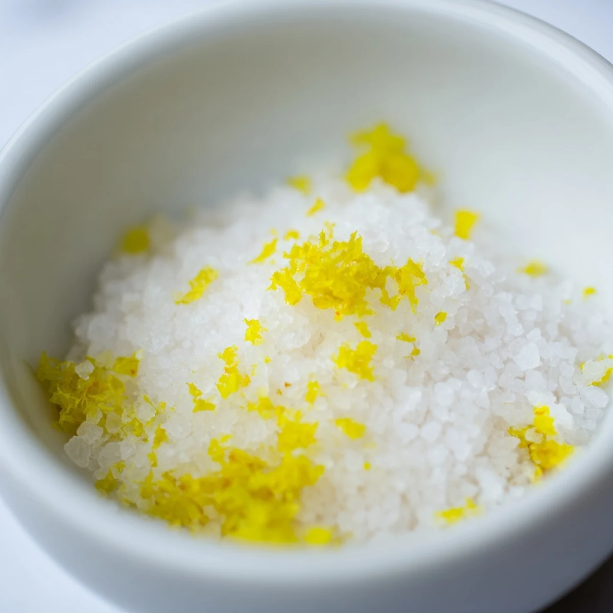 Homemade Lemon Zest Sugar in a rustic bowl with fresh lemon zest, ideal for topping cookies or oatmeal.
