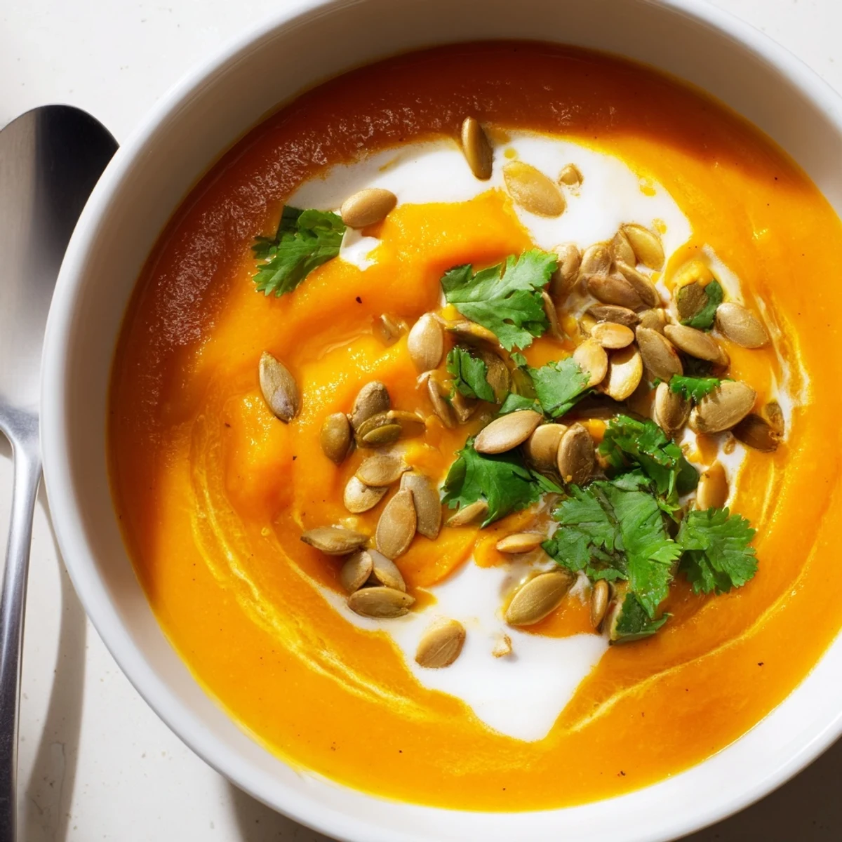 Golden roasted butternut squash cubes and aromatics for a velvety Roasted Butternut Squash Soup with Ginger.