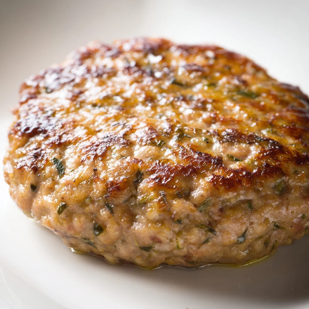 Freshly cooked Chicken Breakfast Sausage patties resting on a paper towel to drain excess oil.