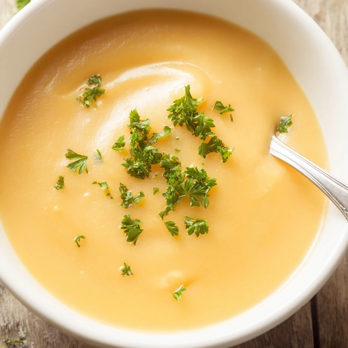 Creamy Lunch Soup with vibrant vegetables, ladled steaming hot into a rustic white bowl for a nourishing midday meal.