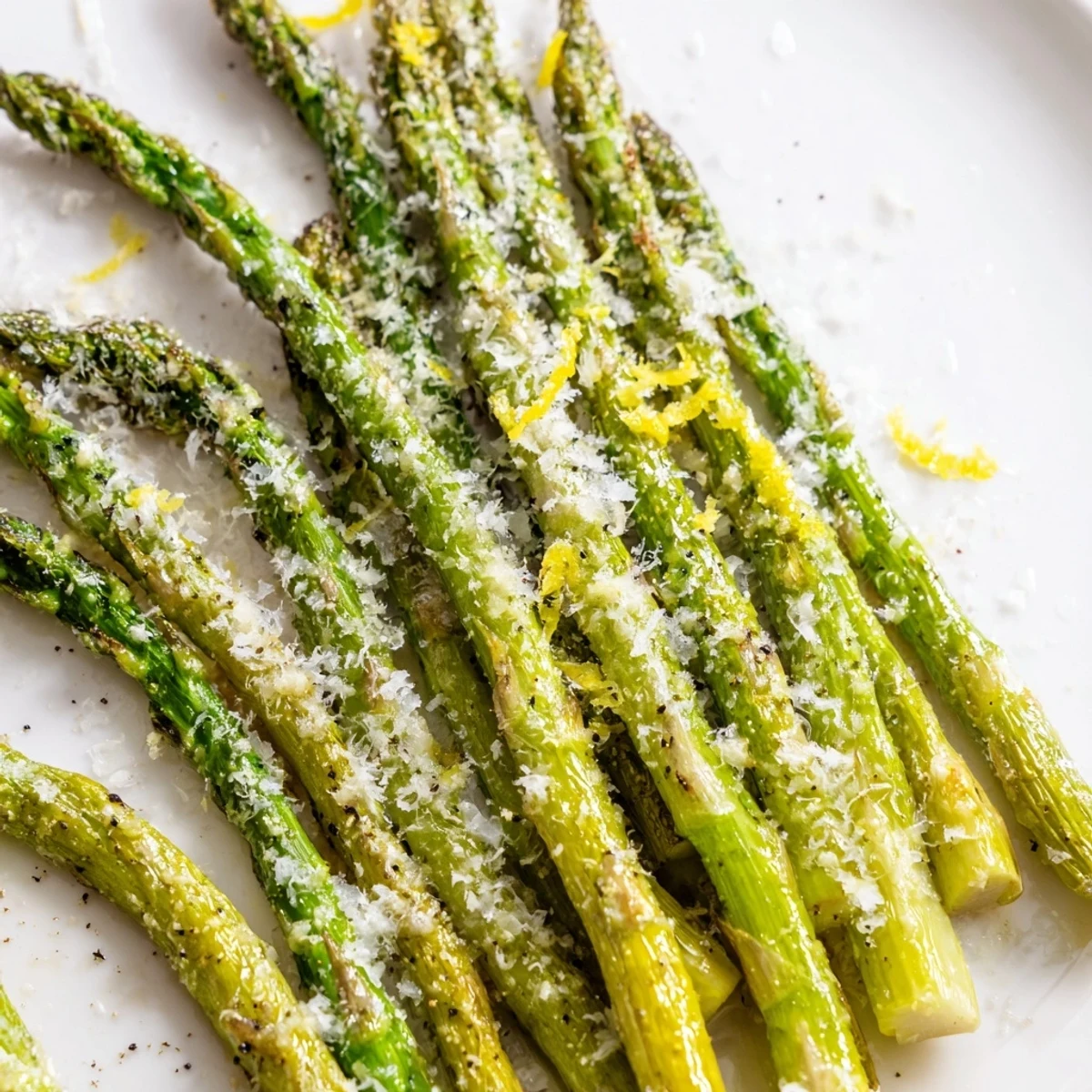 Freshly grated Parmesan and lemon zest melt over bright green Roasted Asparagus with Parmesan Cheese and Lemon.