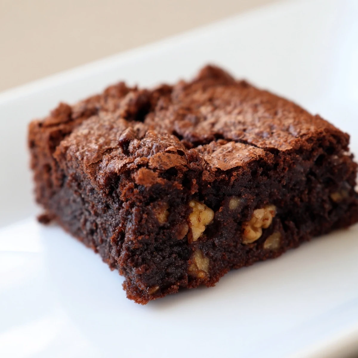 A slice of fudgy Chocolate Brownie on a dessert plate, beside a scoop of vanilla ice cream, perfect for a chocolate lover's treat.