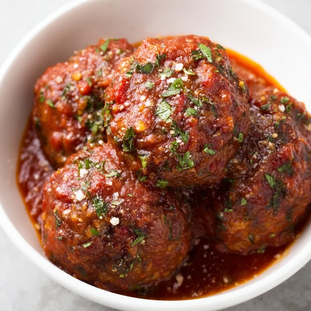 Hearty Touchdown Turkey Meatballs served over spaghetti with fresh parsley and grated Parmesan.