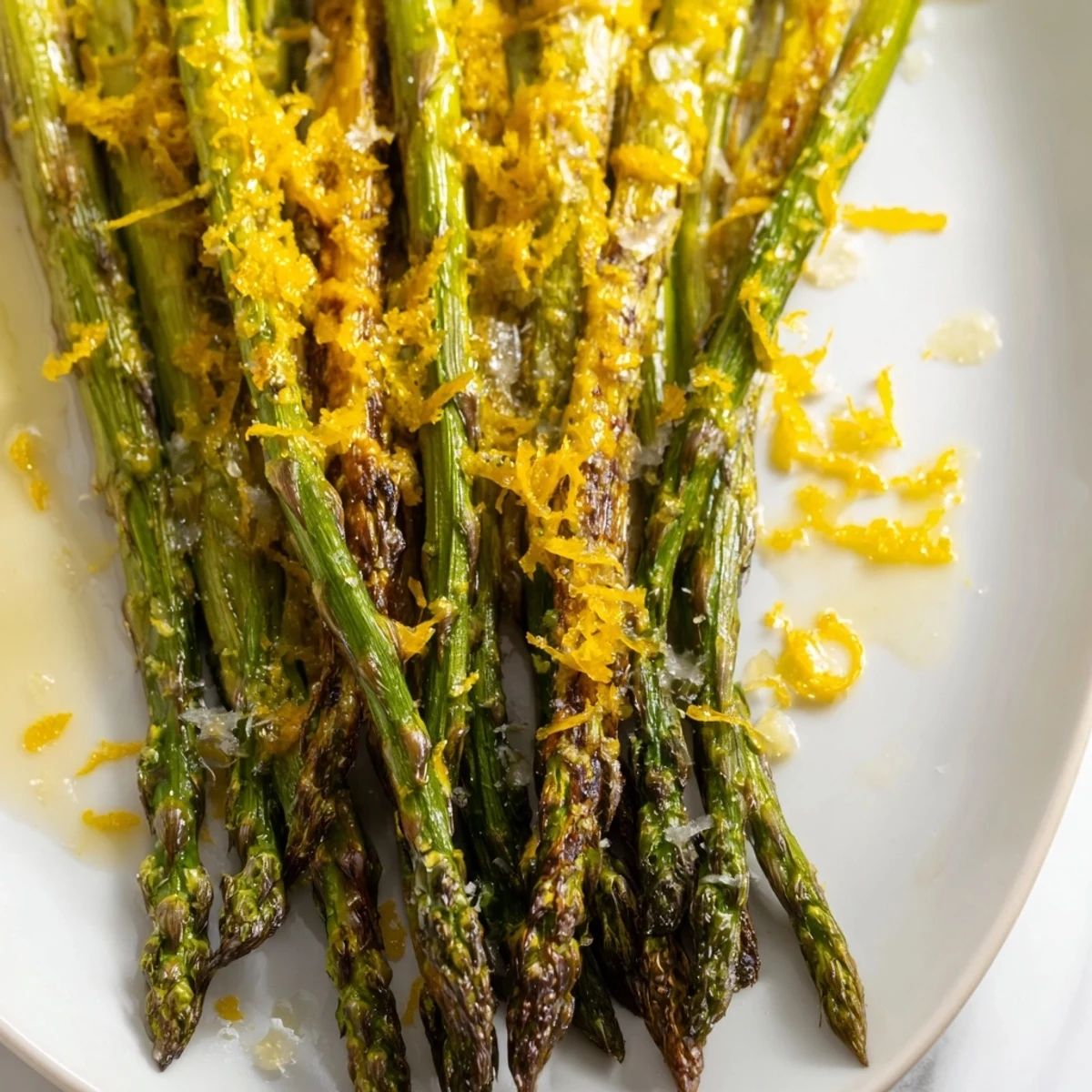 Crisp roasted asparagus with lemon and Parmesan, served warm as a bright green side dish.