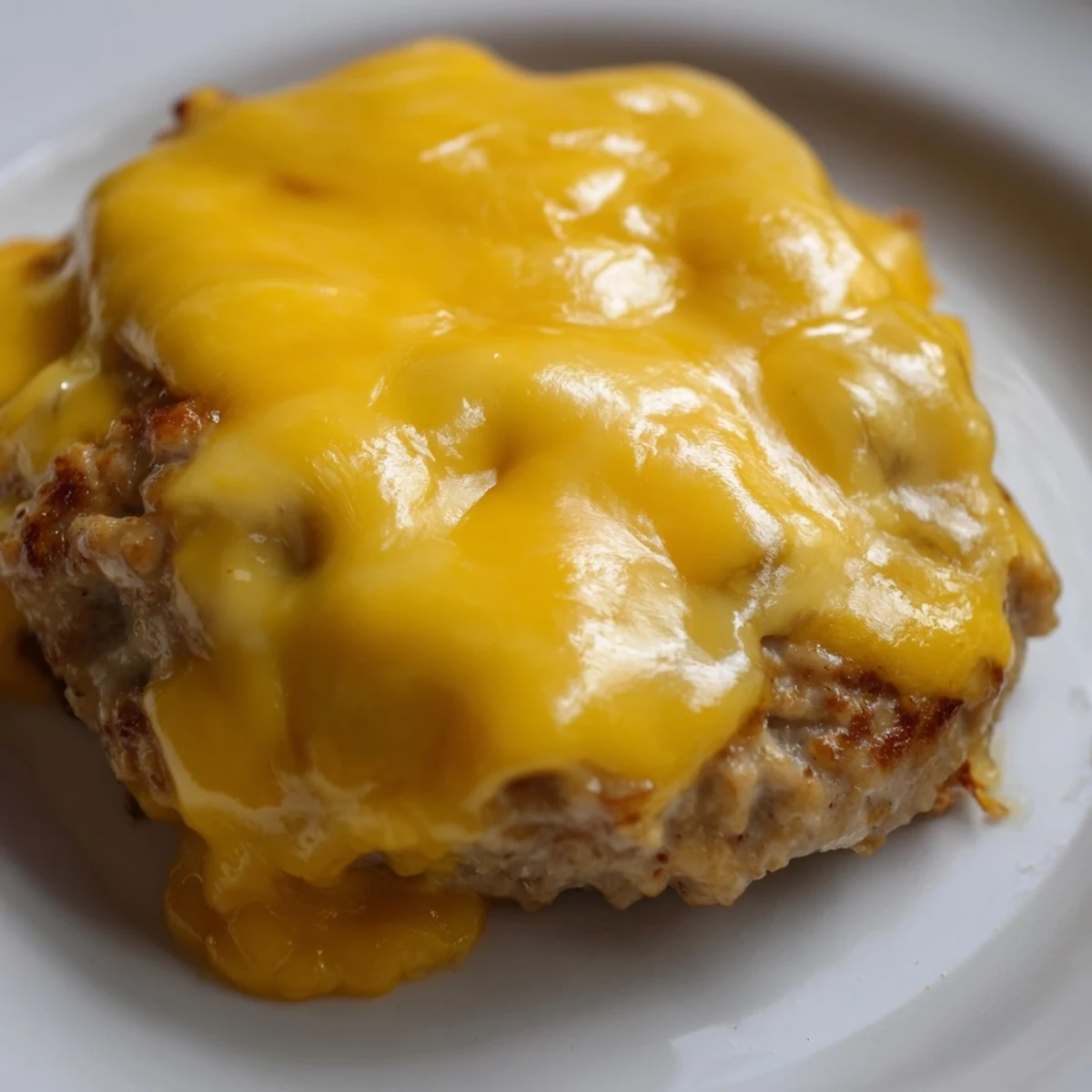 Golden-brown patty and melted cheese on a Turkey Cheese Burger on Bun, garnished with tomato and red onion slices.  