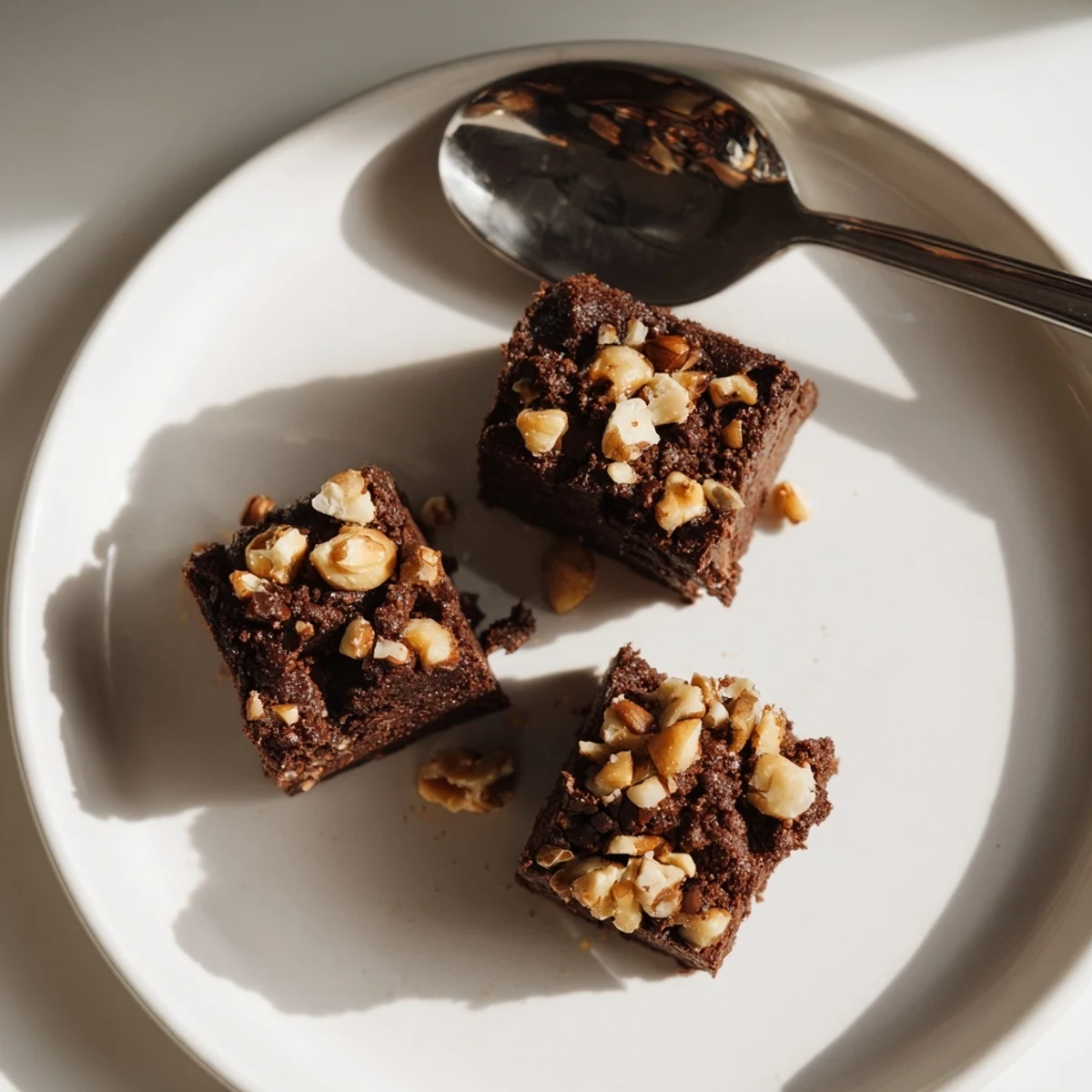 Warm Chocolate Brownie Bites dusted with powdered sugar and packed with crunchy nuts for snacking or sharing.
