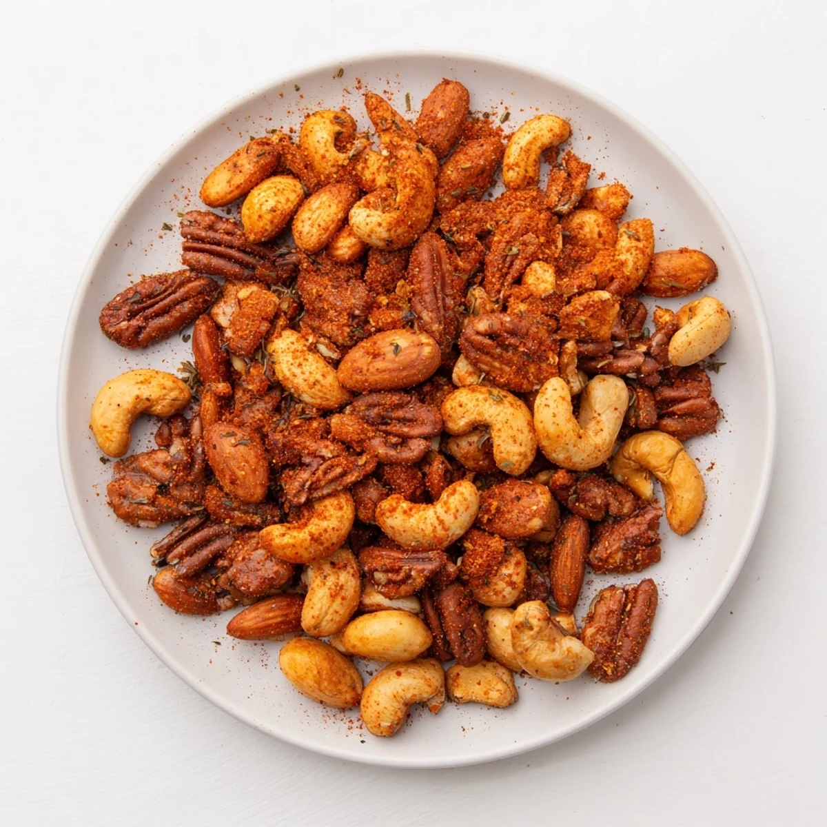 A close-up of crispy, flavorful Creole spiced nuts, seasoned with paprika and offering a delicious aroma.