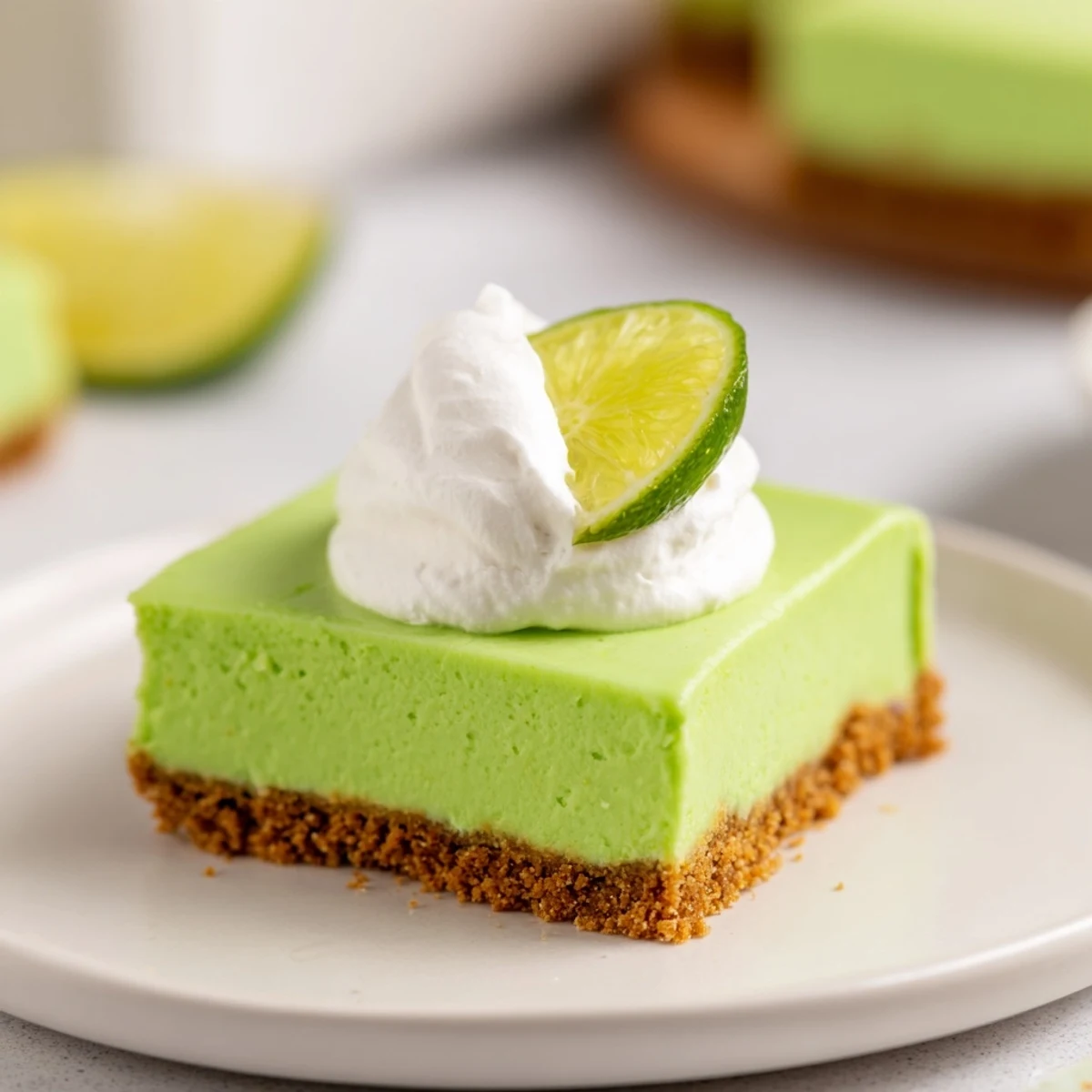 A generous swirl of whipped cream and lime zest tops each zesty, refreshing bar.