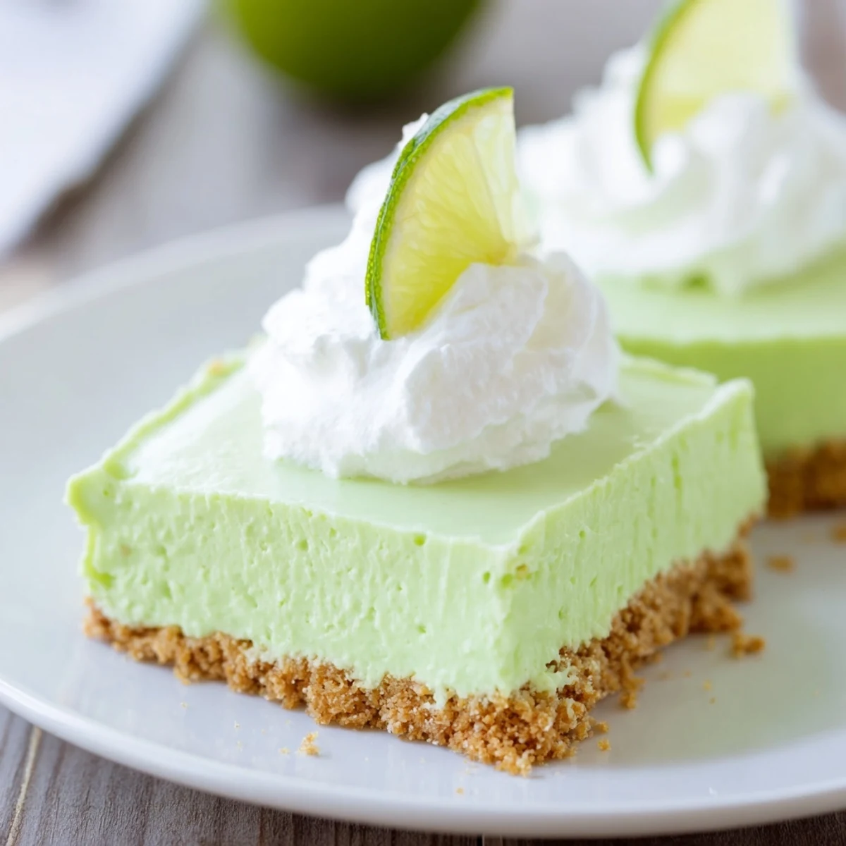 The baked dessert reveals a buttery graham cracker crust and a bright, festive filling.