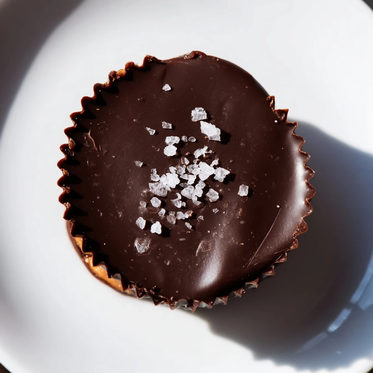 Rich, smooth chocolate shells reveal creamy peanut butter filling inside homemade Chocolate Peanut Butter Cups.
