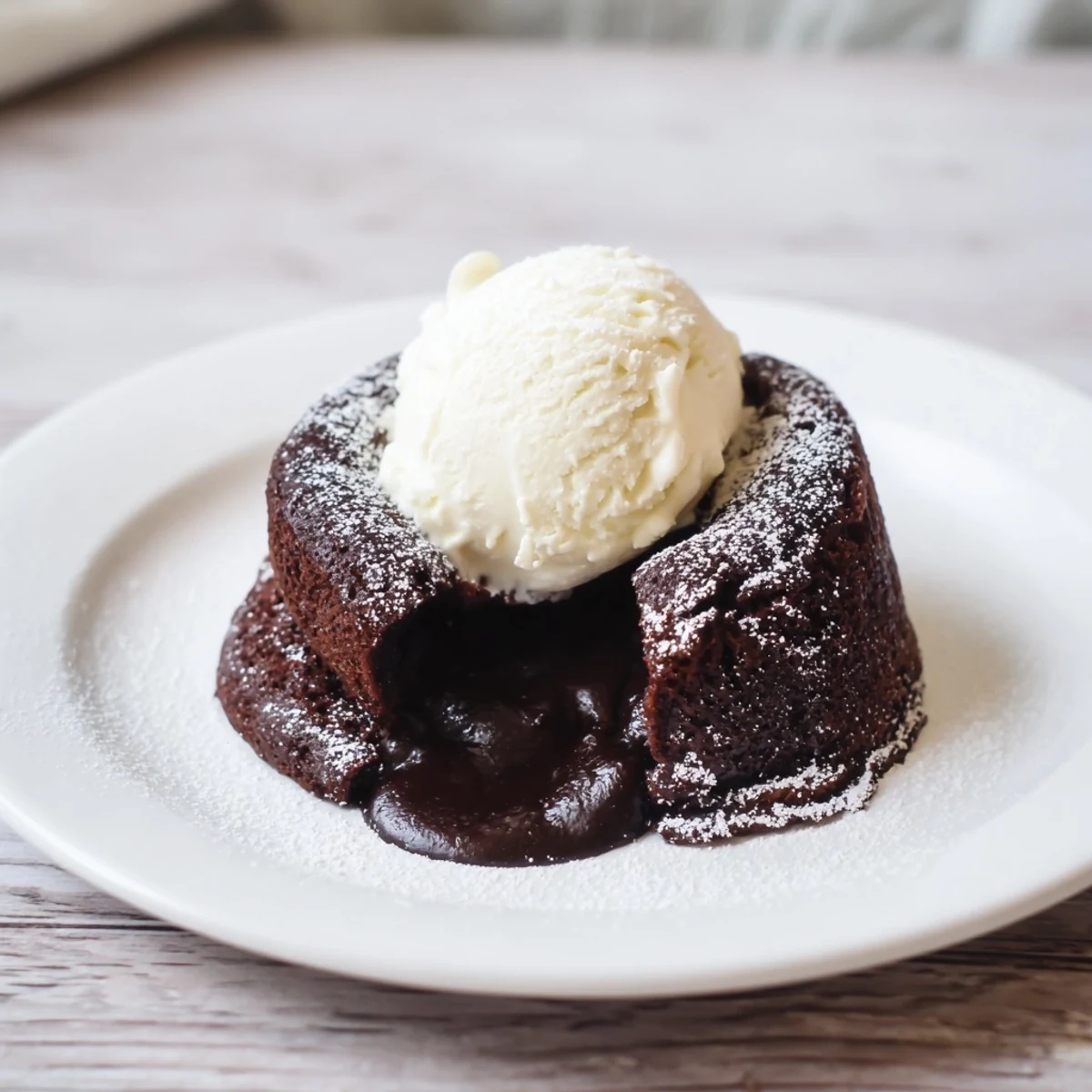 Four Chocolate Lava Cakes with Vanilla Ice Cream ready to serve, garnished with fresh berries and mint leaves.
