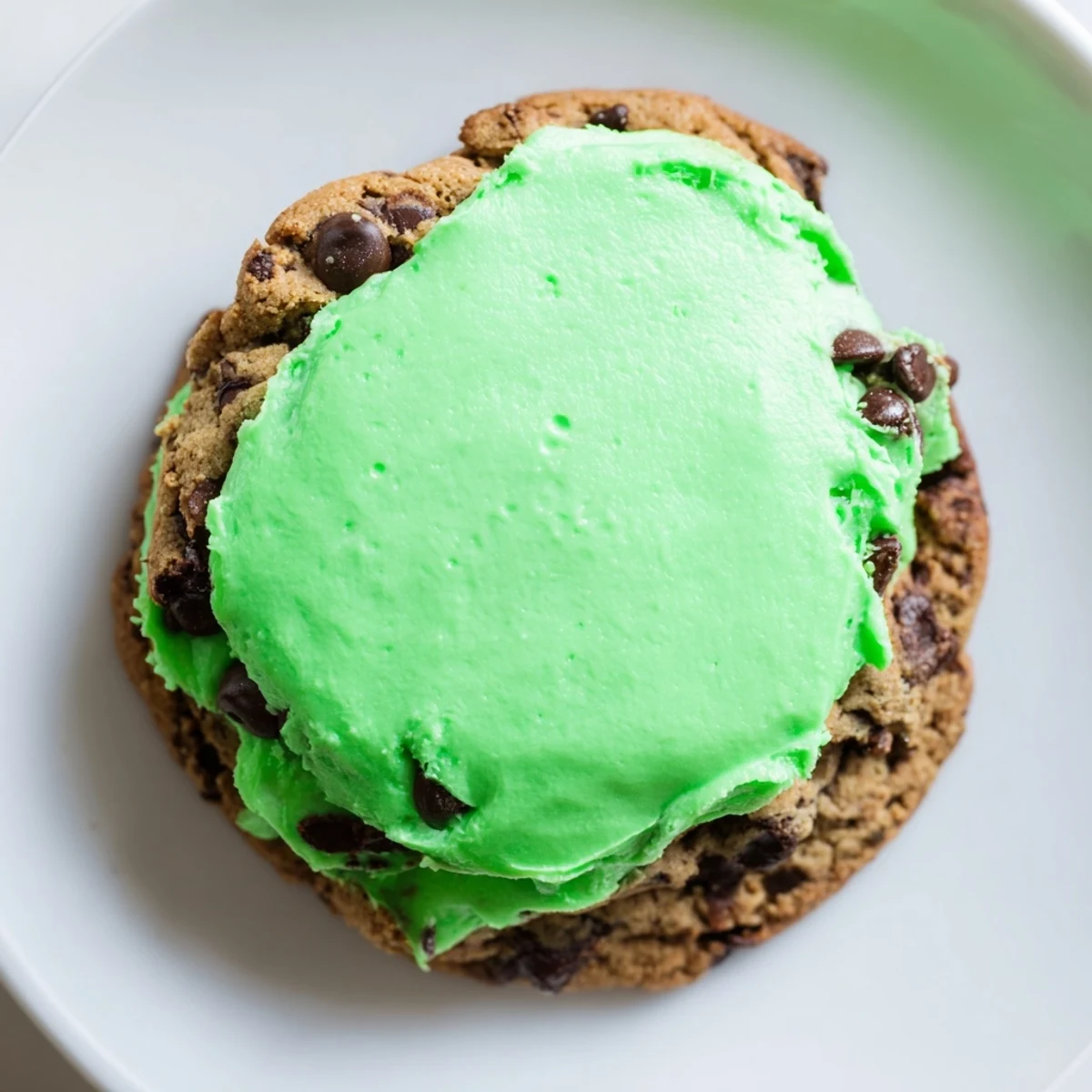 Freshly frosted chocolate mint cookies resting on a cooling rack with a glass of milk for a classic American pairing.
