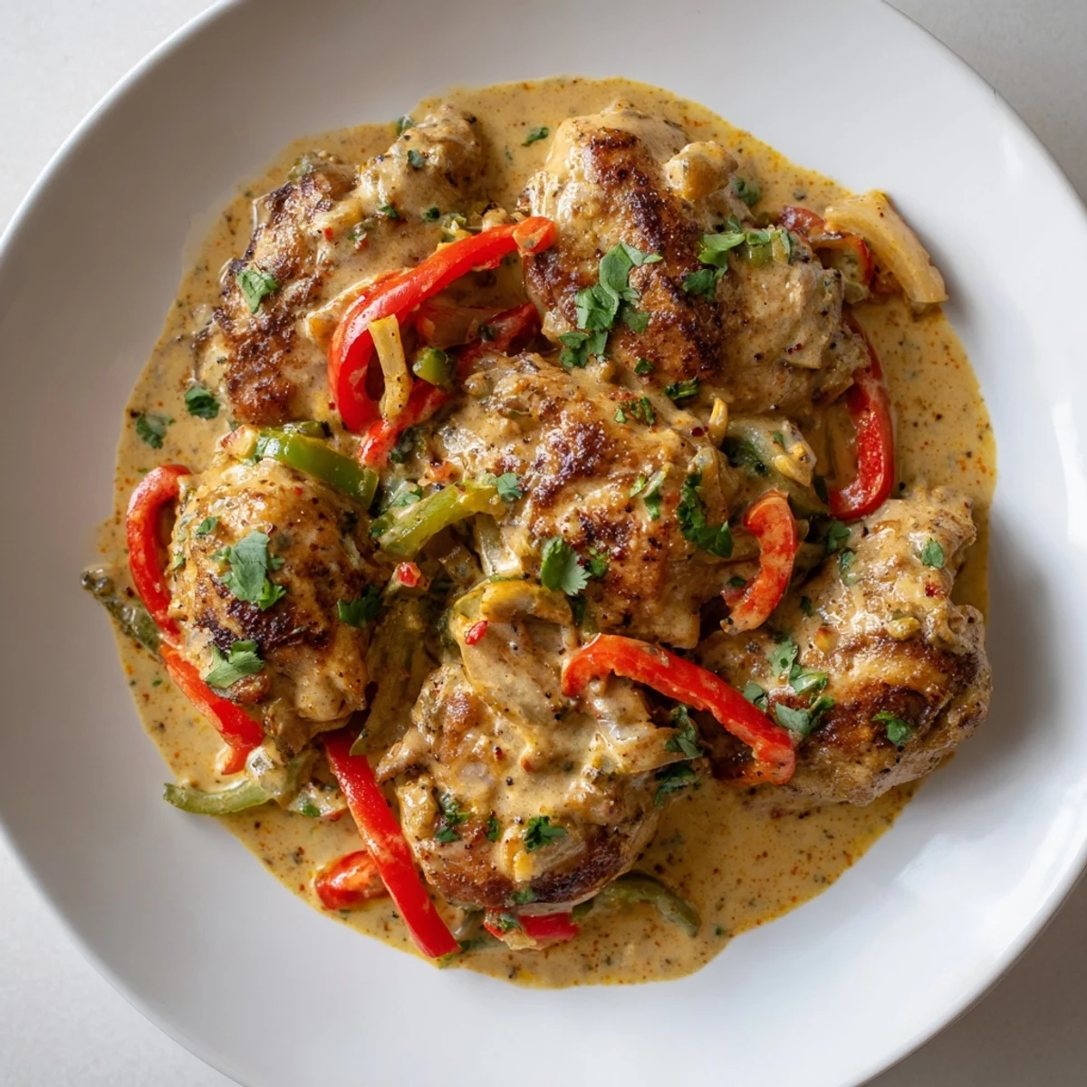Vibrant bowl of Brazilian Coconut Chicken featuring tender golden chicken pieces and creamy coconut sauce, garnished with cilantro and lime wedges.