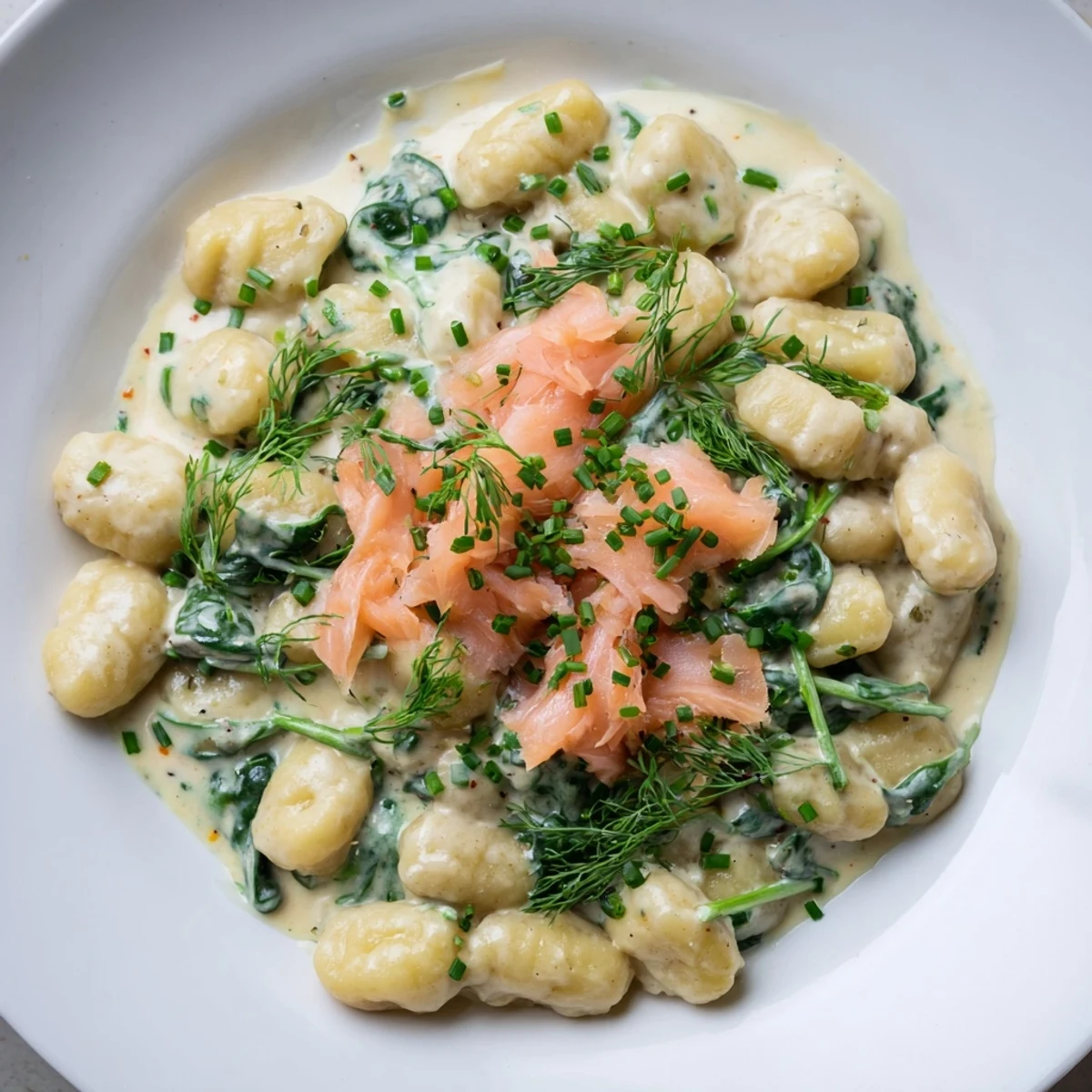 Plump gnocchi tossed in a creamy lemon sauce with silky smoked salmon, fresh dill, and spinach.  