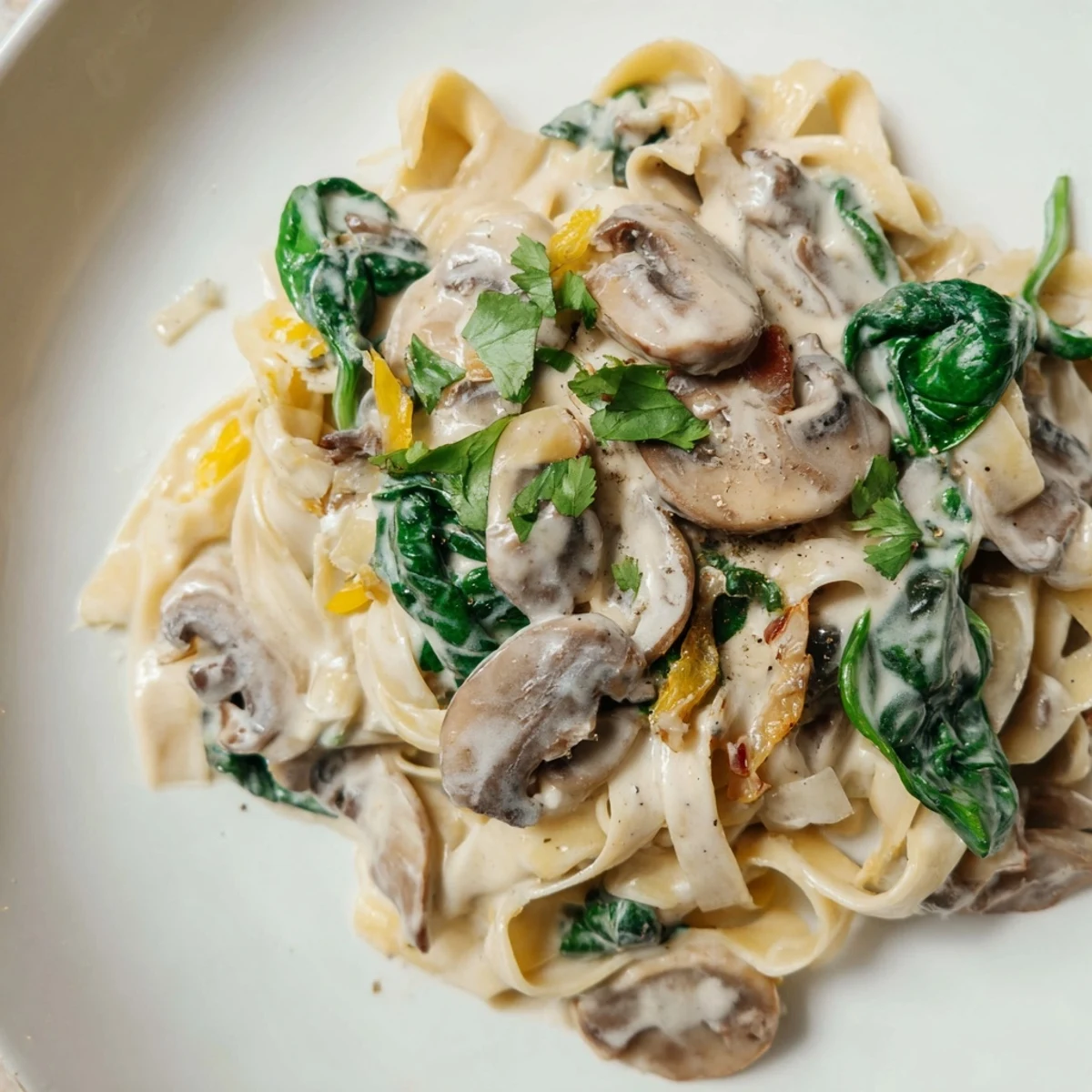 In this Creamy Tuscan Mushroom Pasta Skillet, tender pasta is coated in a velvety sauce with sun-dried tomatoes.