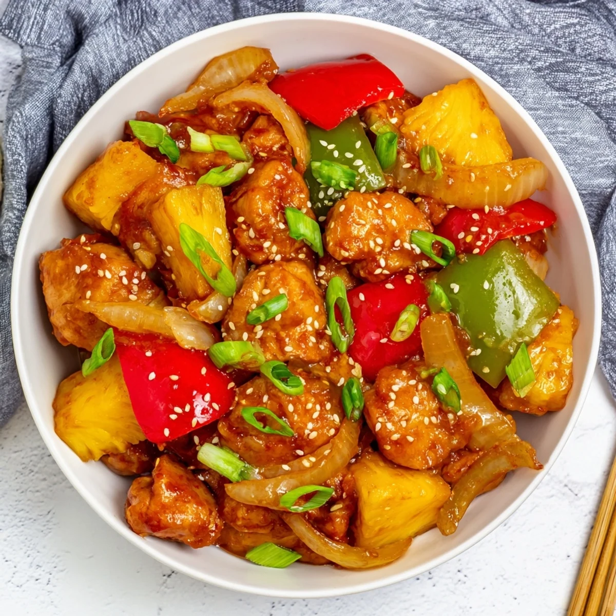 Juicy Slow Cooker Hawaiian Pineapple Chicken served steaming in a bowl with vibrant bell peppers and fluffy white rice.