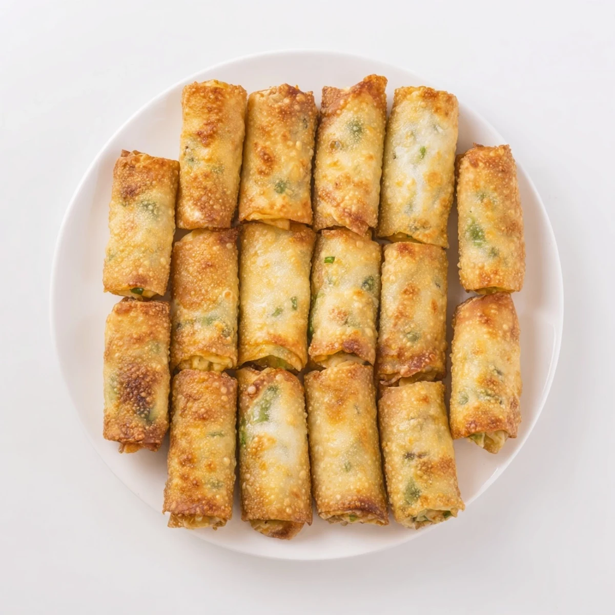 Close-up of Mini Jalapeño Popper Egg Rolls, revealing a steaming filling of cream cheese, cheddar, and spicy jalapeño bits inside.