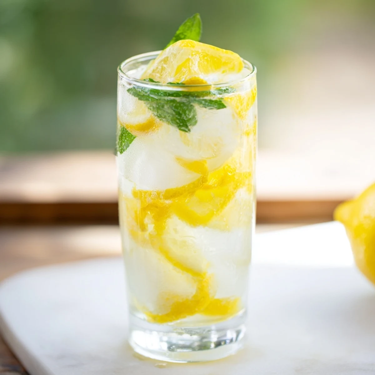A pitcher of Easy Limoncello Mocktail Refreshing Drink with sparkling bubbles and lemon zest for a summer party.