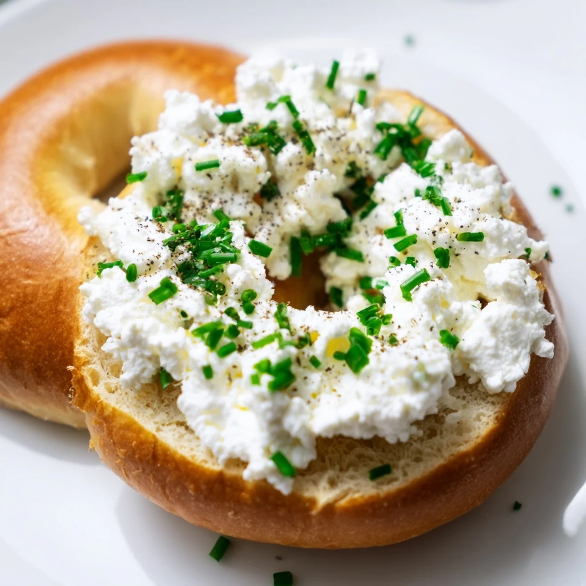 Golden-baked Protein Bagels with Cottage Cheese, freshly sliced open to reveal a soft, chewy interior and creamy cottage cheese topping.