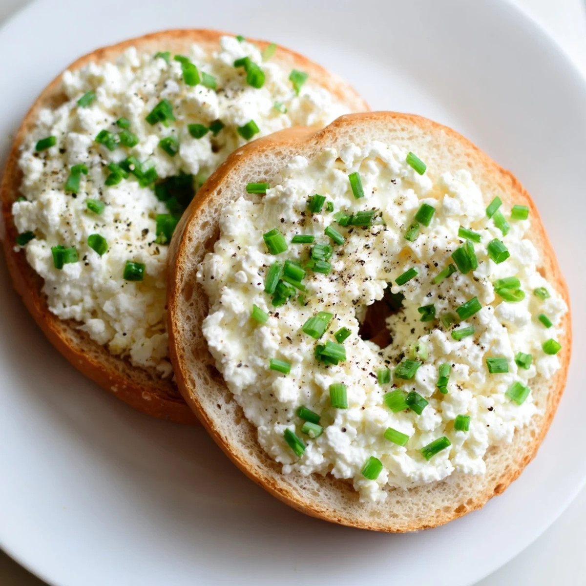 Freshly baked Protein Bagels with Cottage Cheese are plated with sliced tomatoes and smoked salmon, ready for a hearty morning meal.