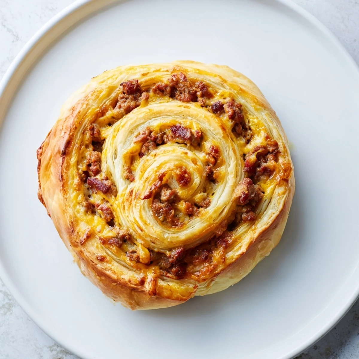 Freshly baked Cheesy Bacon Burger Rollups in puff pastry served warm with a side of ketchup and mustard dip.