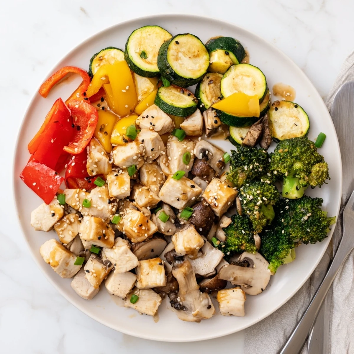 Serving suggestion for Perfect Easy Air Fryer Hibachi Chicken & Vegetables paired with fluffy white rice, ready for a quick weeknight dinner.