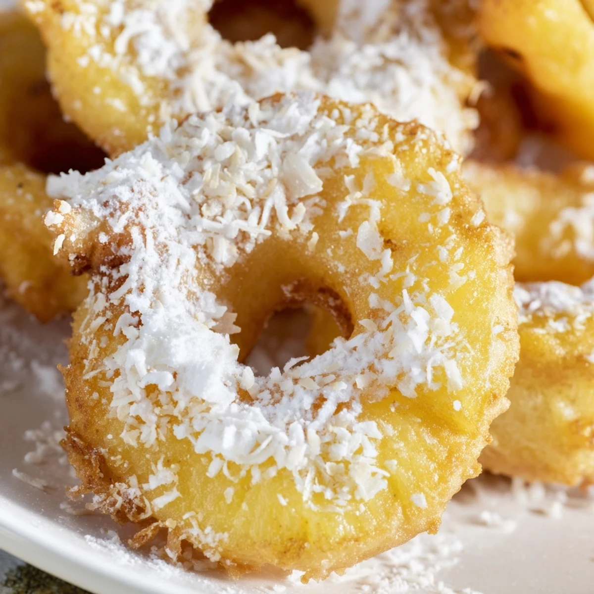 Close-up of Heavenly Pineapple Fritters That Bring Tropical Joy showing golden crisp edges and juicy pineapple rings.