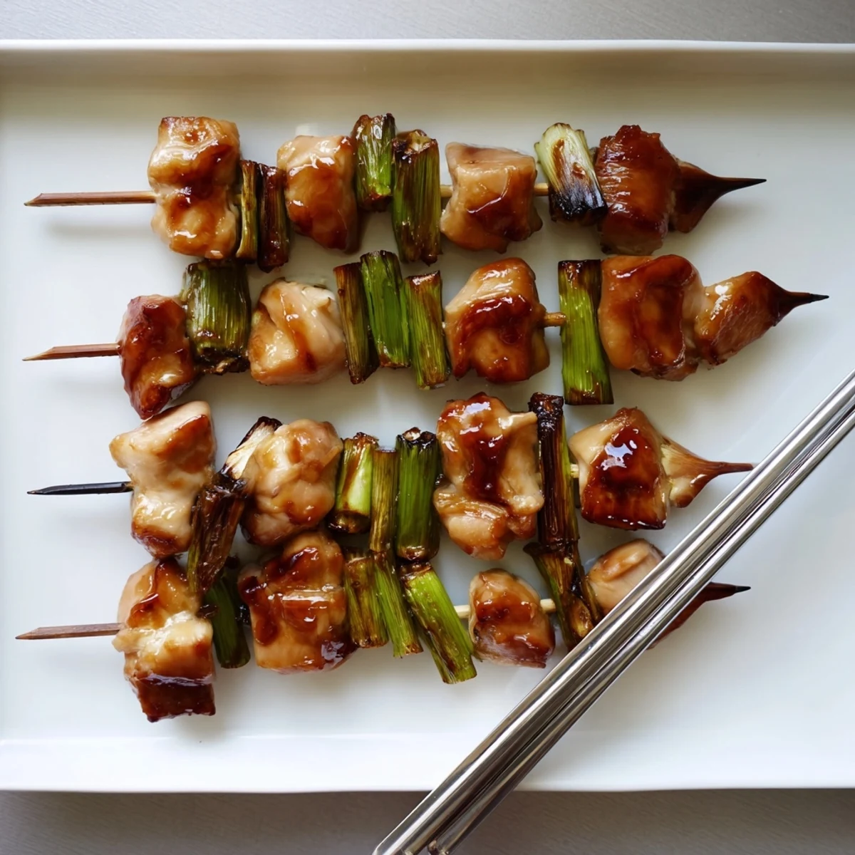 Freshly grilled Japanese Chicken Yakitori served hot with scallions and savory dipping sauce beside cold sake.