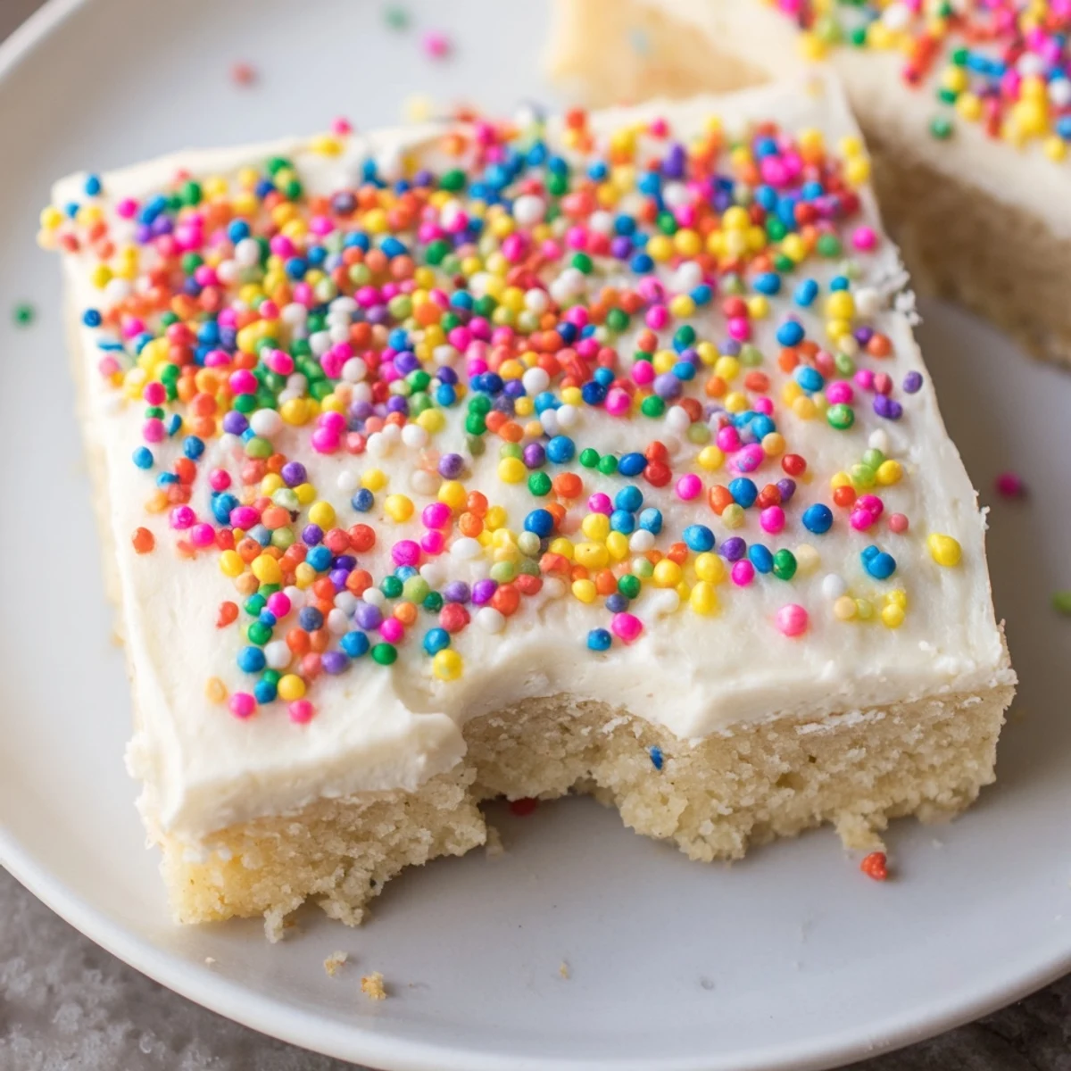 Thick buttery sugar cookie bars with smooth vanilla frosting ready for holiday parties