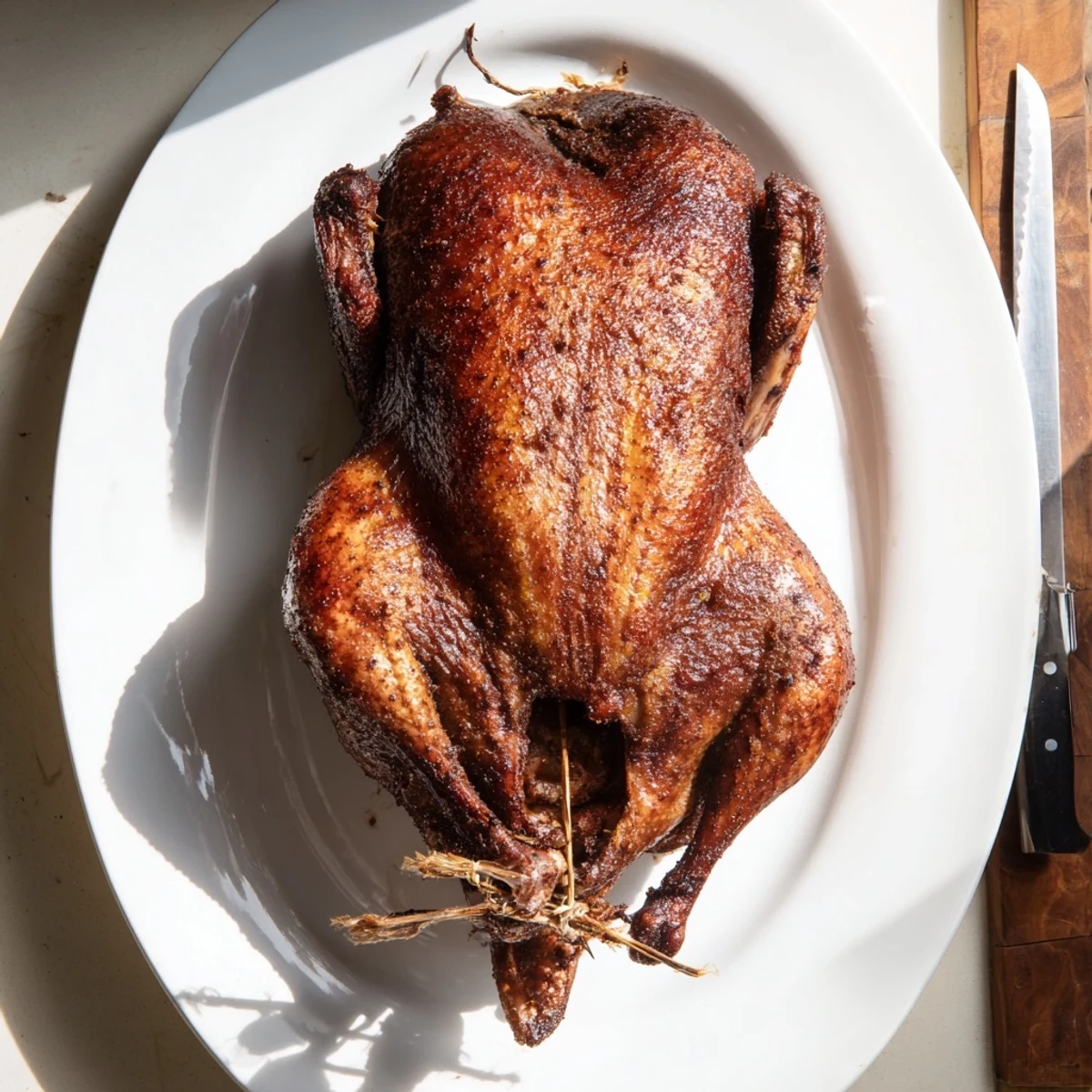 Whole aromatic Chinese five-spice roasted duck with tender meat and glistening orange-infused skin