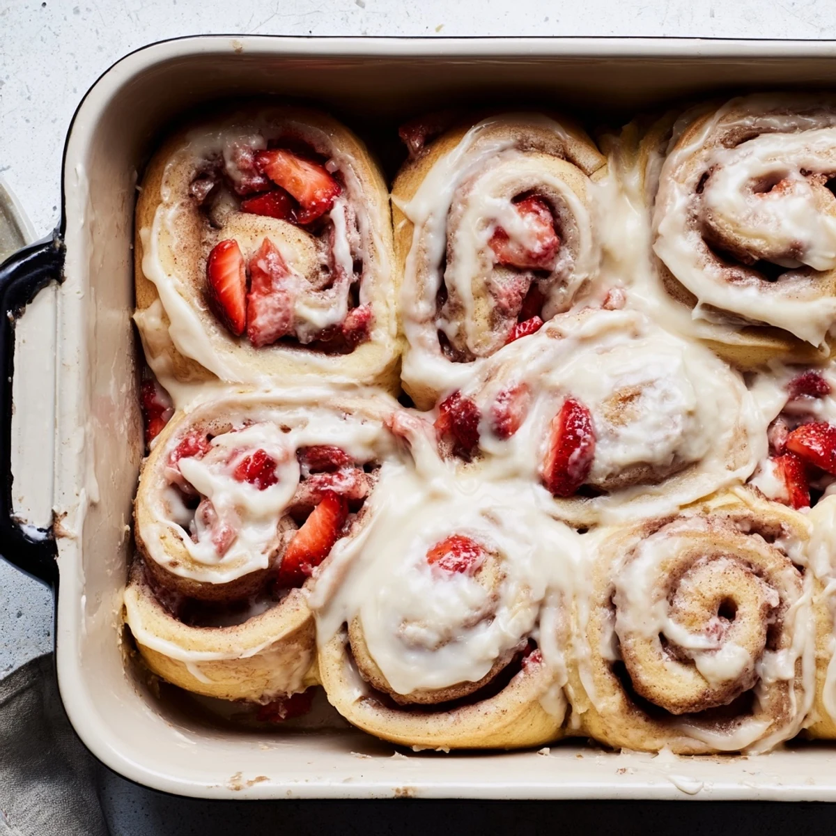 Soft homemade breakfast rolls stuffed with red berry filling and dusted with powdered sugar