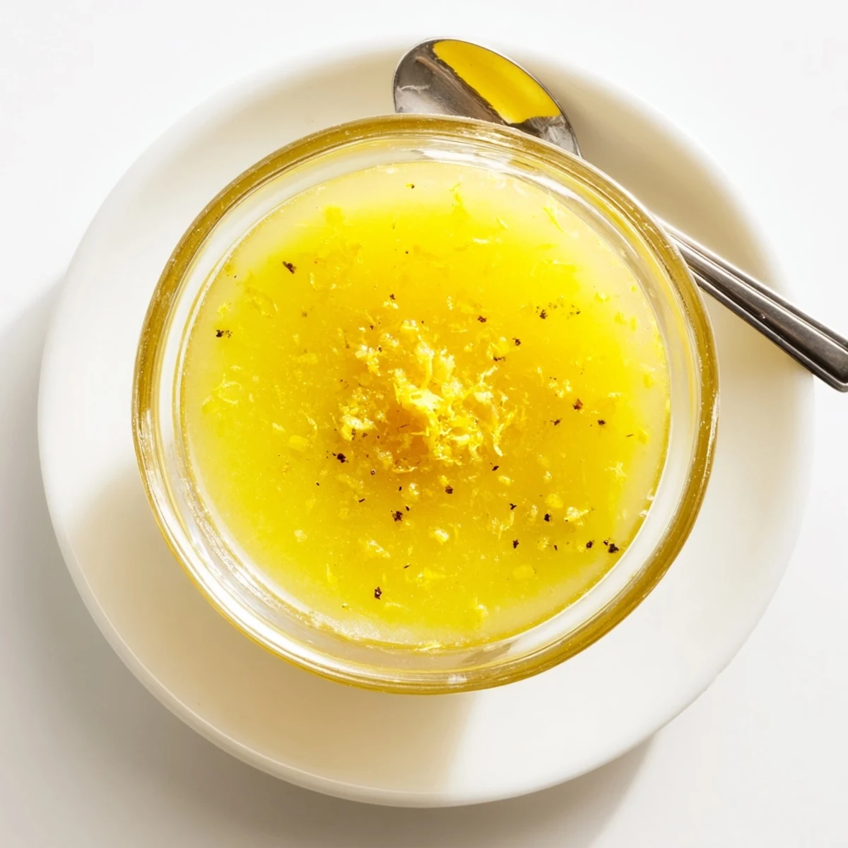 Golden bright lemon vinaigrette dressing drizzled over fresh mixed green salad with cherry tomatoes