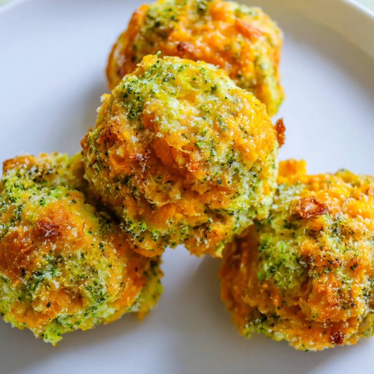 Gooey melted cheese centers visible inside these golden baked broccoli and cheese balls