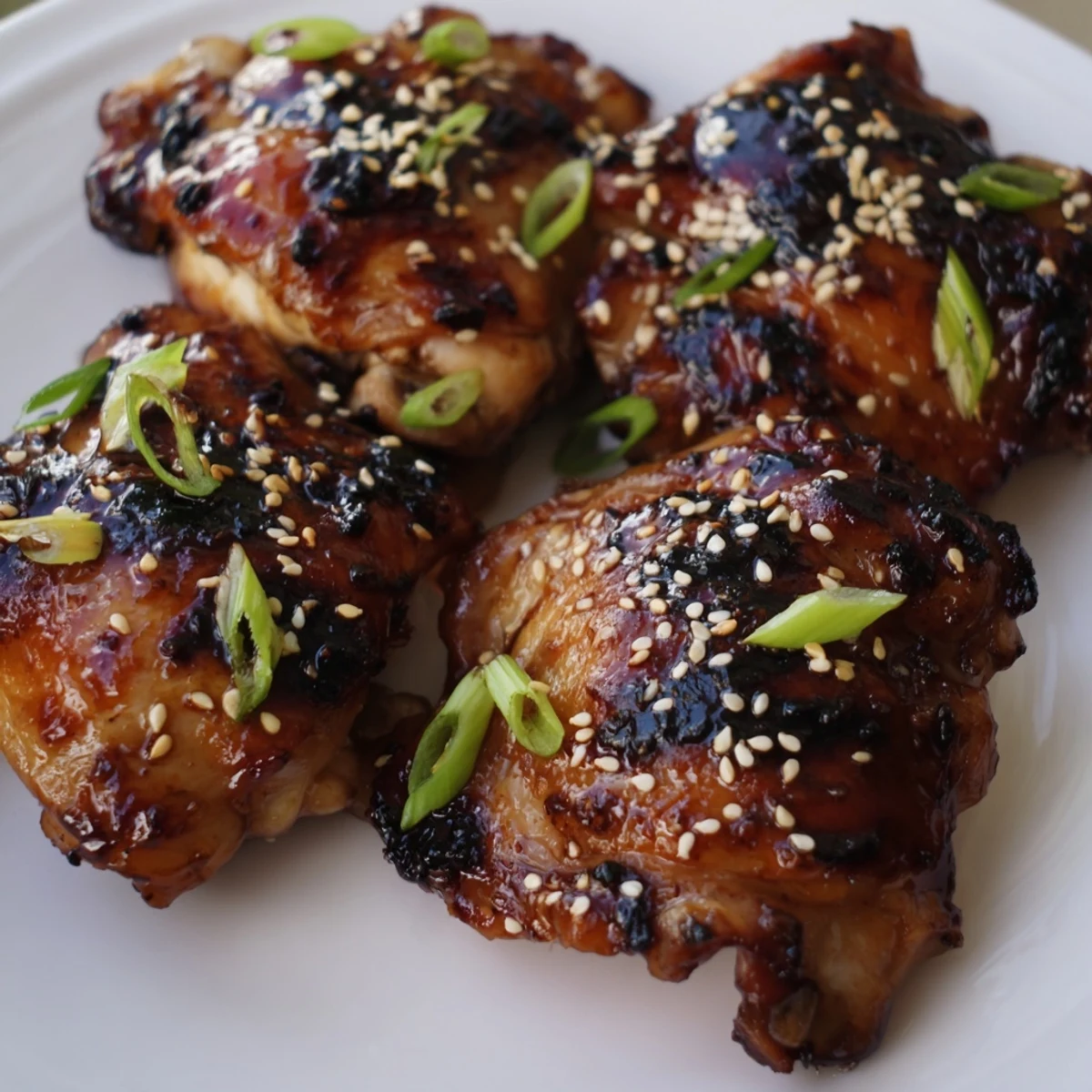 Tender garlic miso chicken thighs sprinkled with green onions and sesame seeds, ready for a Japanese-inspired weeknight dinner