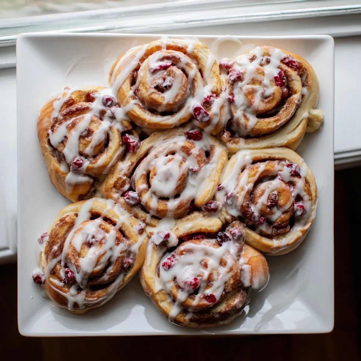 Soft cherry cinnamon rolls revealing cherry cinnamon layers and sweet glazed finish