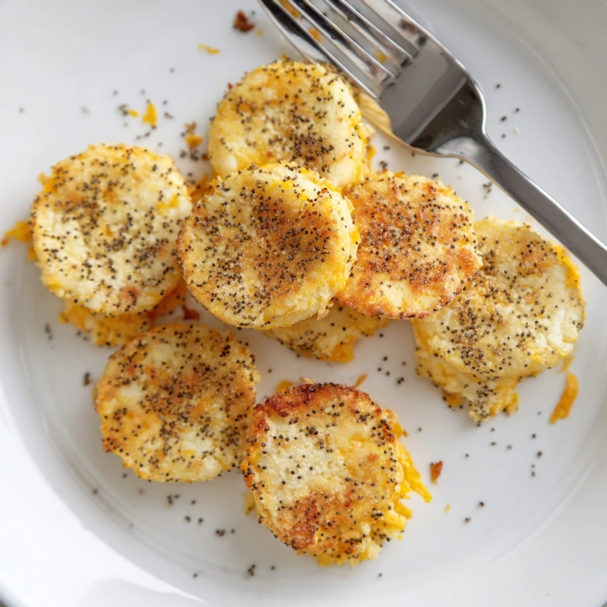 Buttery sharp cheddar cheese coins fresh from the oven with golden crisp edges