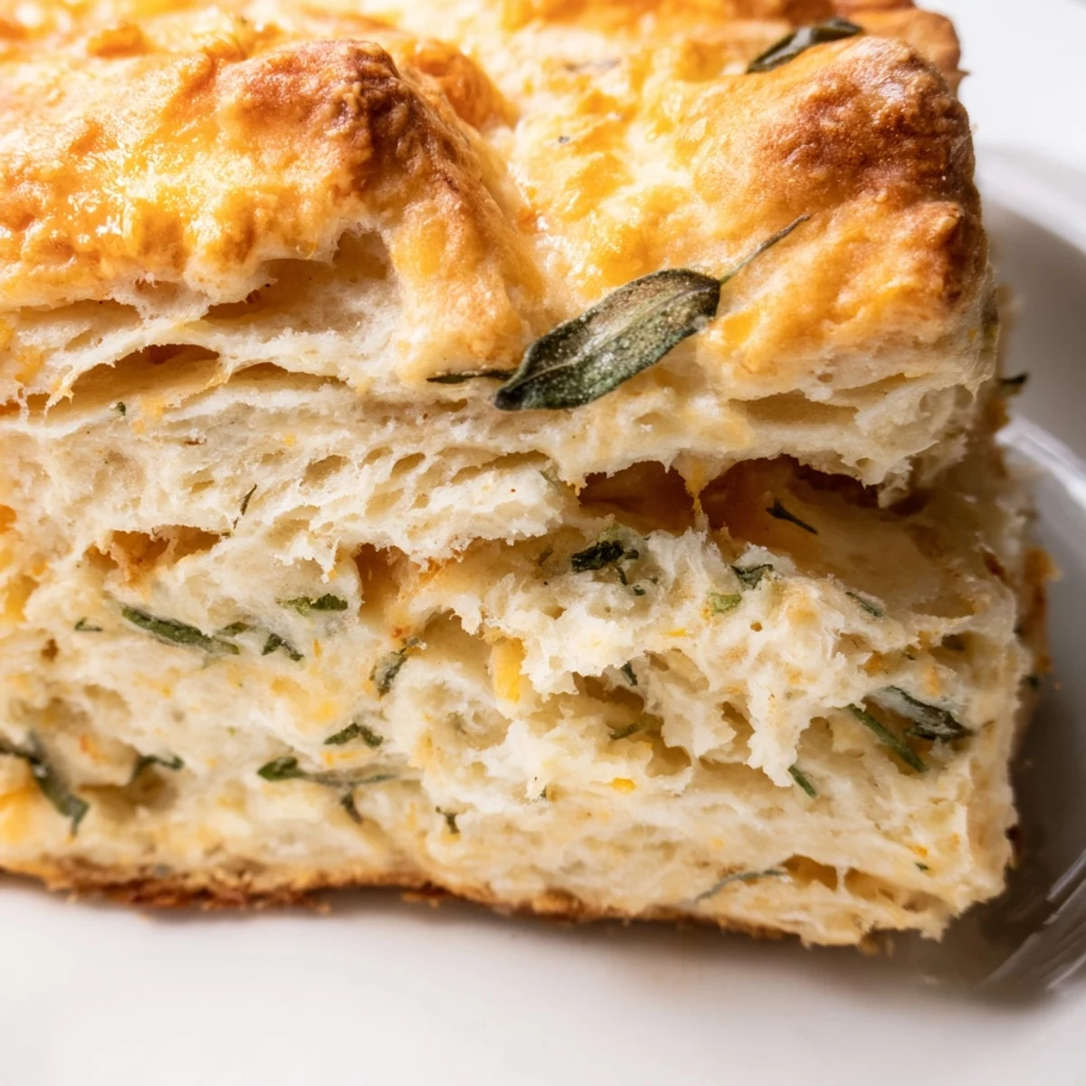 Golden brown sage and Gruyere biscuits fresh from the oven with visible cheese shreds