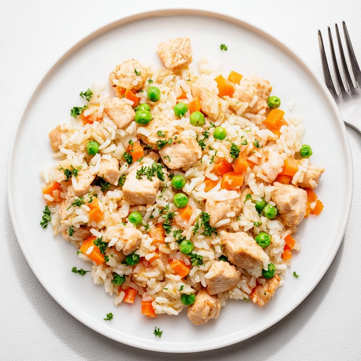 Family-friendly Instant Pot chicken and rice recipe steaming in a white pressure cooker bowl