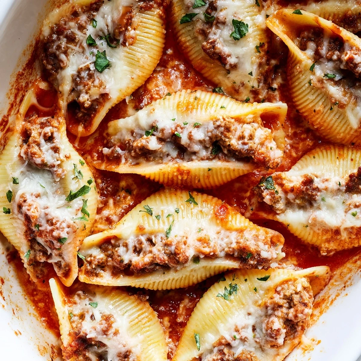 Hearty Italian-American beef stuffed shells recipe featuring pasta filled with ricotta and meat baked until golden in a homemade creamy sauce