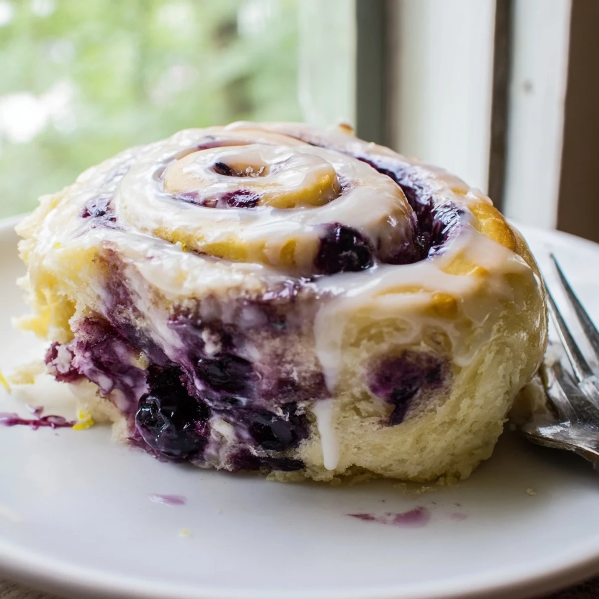 Freshly baked lemon blueberry rolls topped with tangy lemon sugar glaze and zest