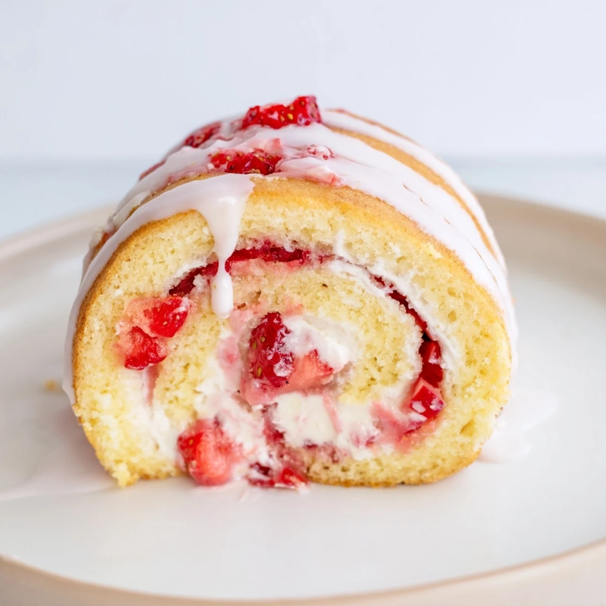 Soft, swirled Strawberry Shortcake Cheesecake Rolls bursting with creamy cheesecake and bright red strawberries