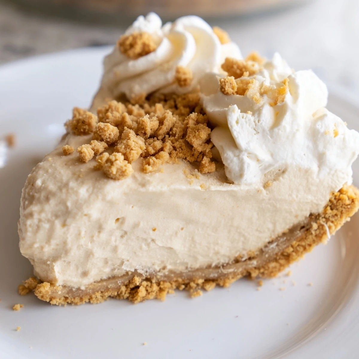 Velvety Amish peanut butter dream pie slice showing rich custard filling and crumb topping