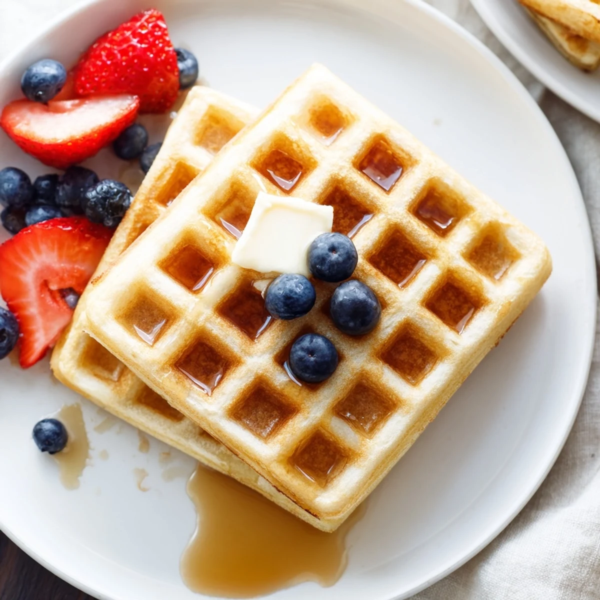 Crisp Greek yogurt waffles served warm with melted butter and a drizzle of honey