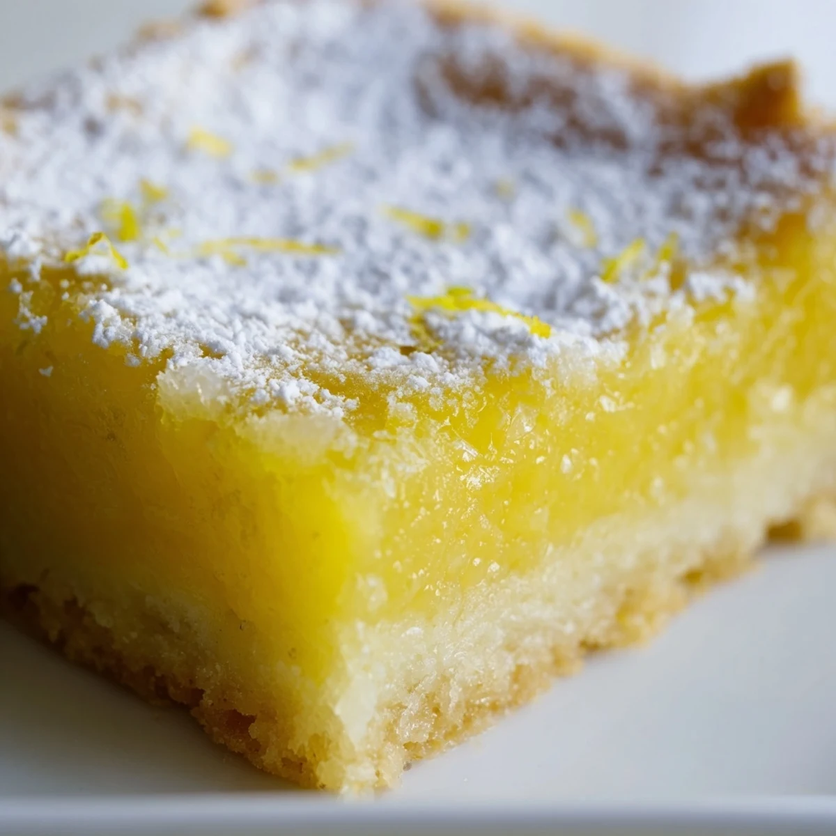 Bright yellow lemon bars topped with a light dusting of sweet powdered sugar