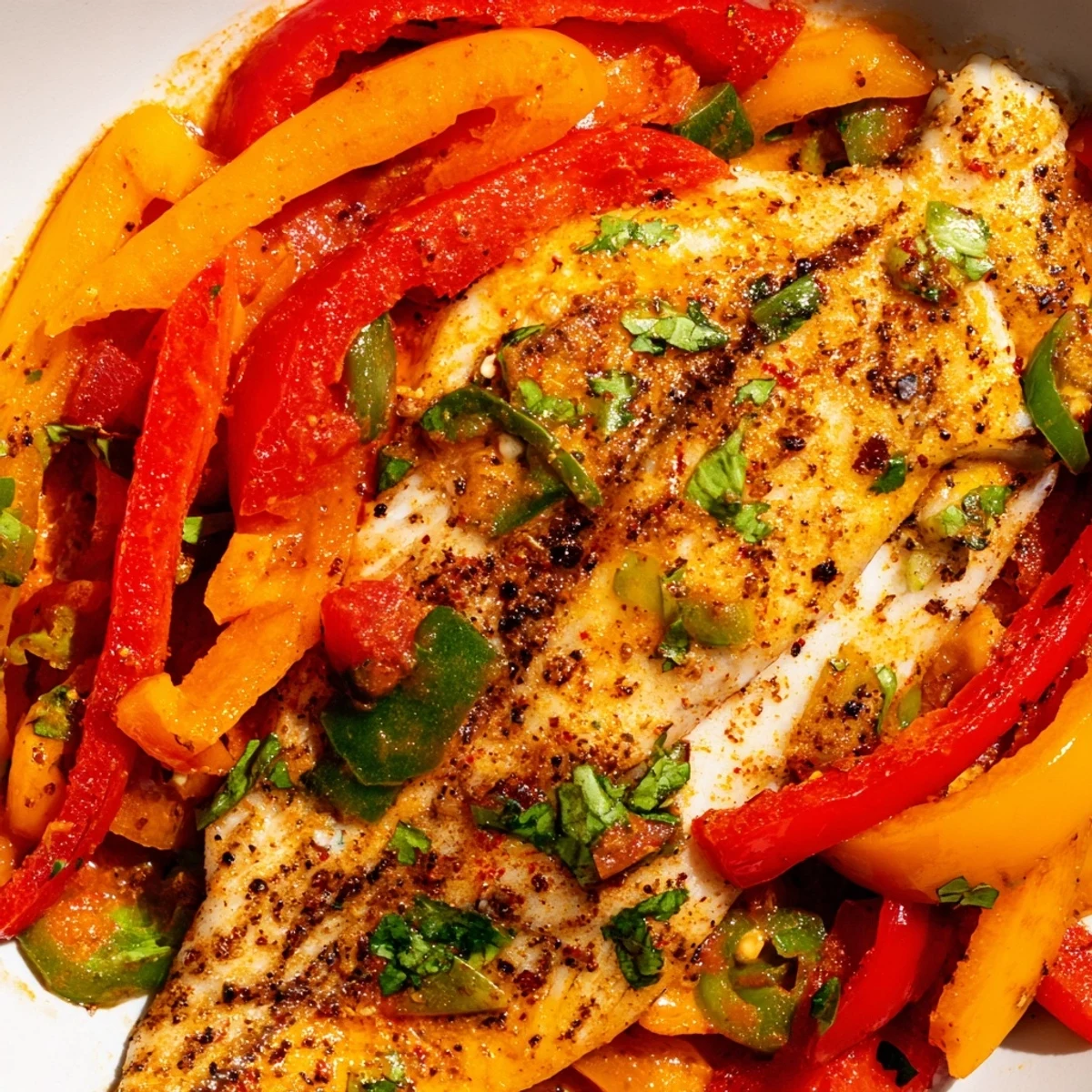 Spicy Roasted Pepper Tilapia Skillet