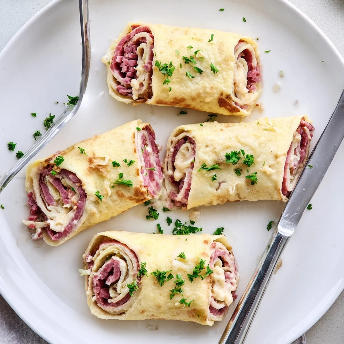 Crispy sauerkraut and tender beef fill these keto low carb Reuben egg roll ups