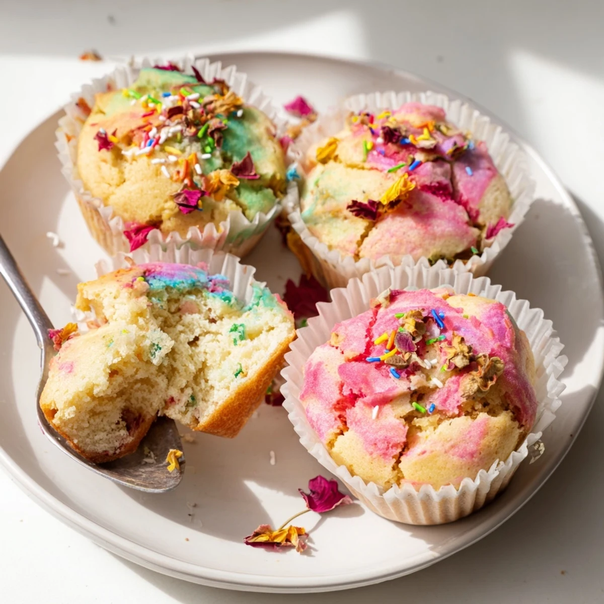 Fluffy steamed blooming cupcakes with cracked golden tops on a rustic plate