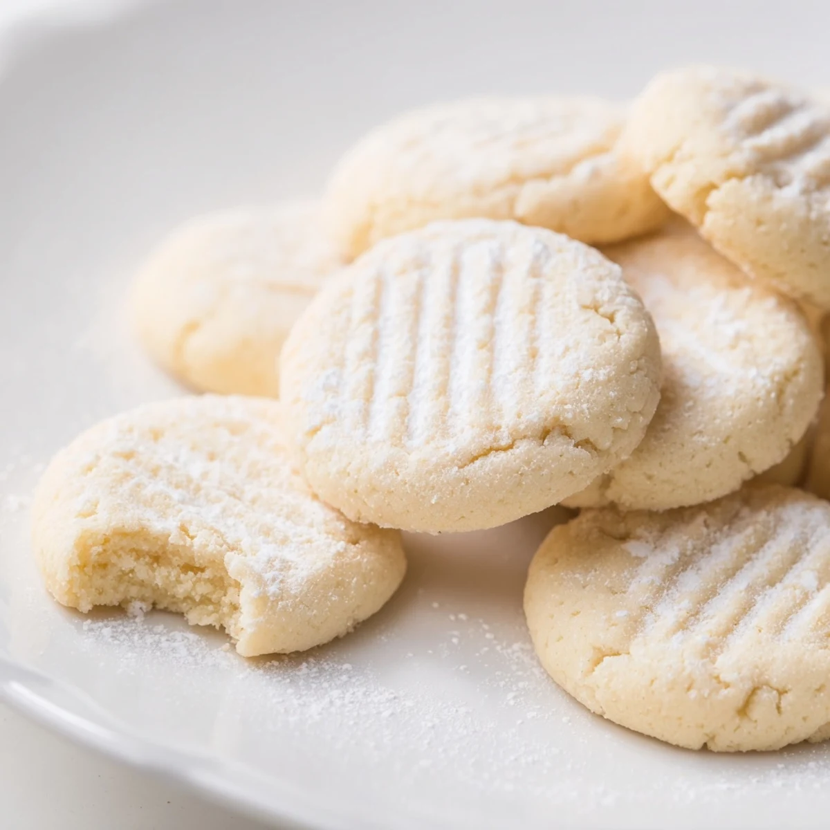 Tender Grandma's Secret Butter Cookies stacked on a vintage plate beside a steaming teacup