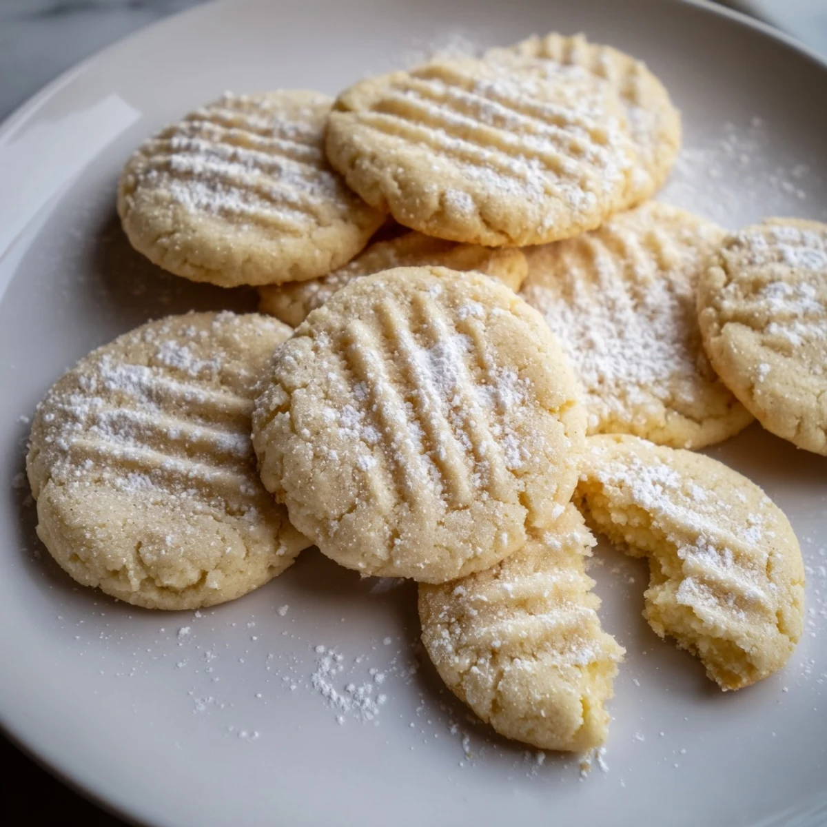 Warm Grandma's Secret Butter Cookies arranged on a parchment-lined sheet with crisp edges